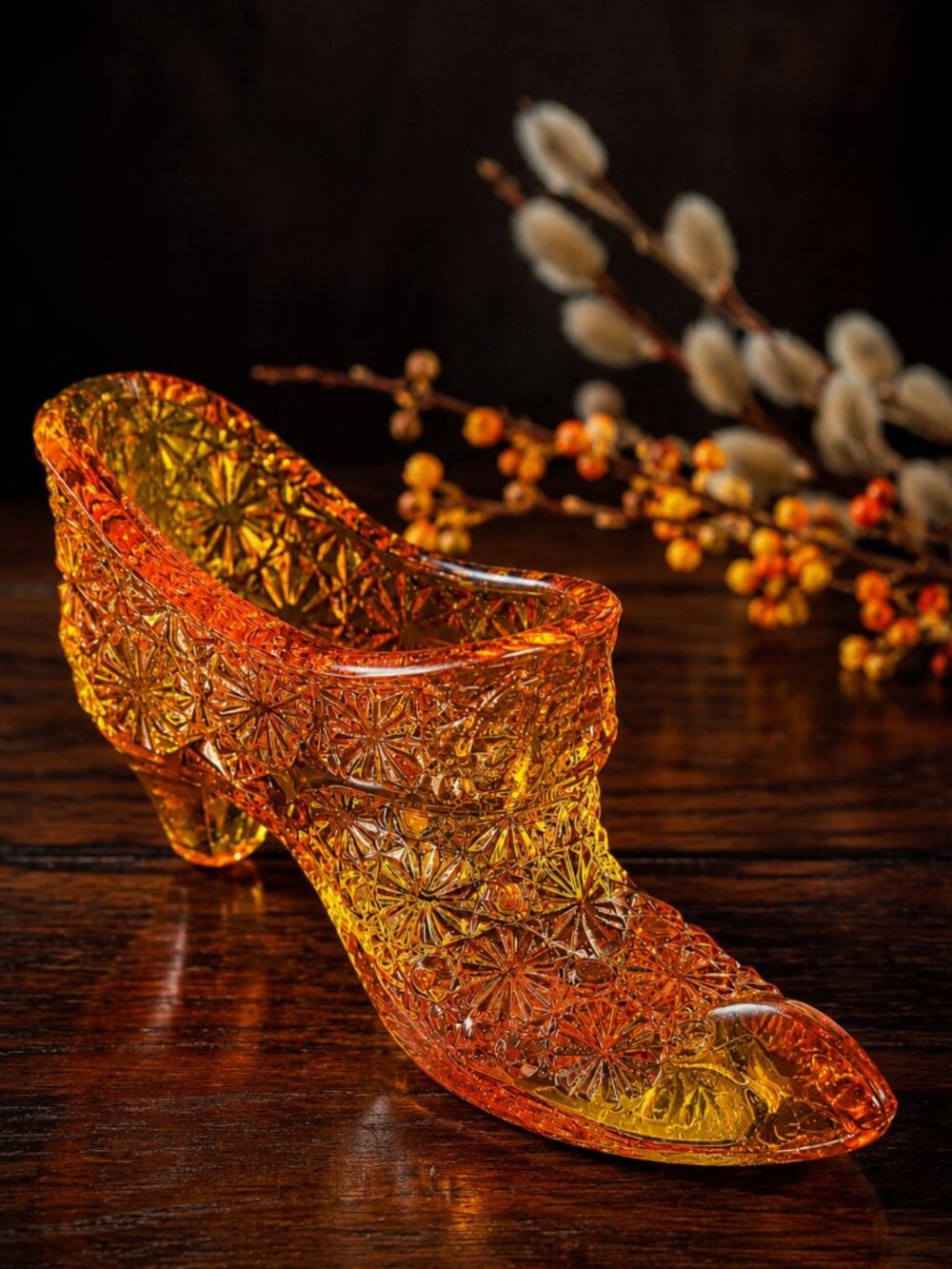 Fenton Glass Shoe Orange Color Home Decor Accents